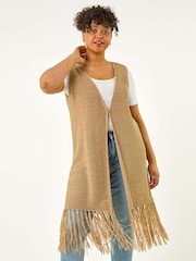Roman Natural Curve Crochet Knit Tassel Cardigan - Image 4 of 5
