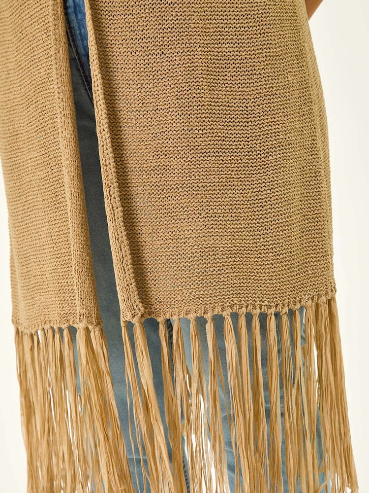 Roman Natural Curve Crochet Knit Tassel Cardigan - Image 5 of 5