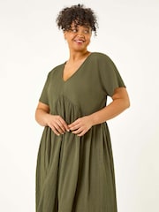 Roman Green Curve Textured Tie Back Stretch Dress - Image 1 of 5
