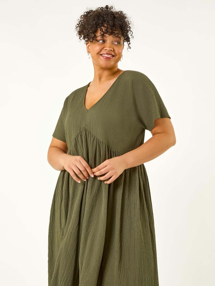 Roman Green Curve Textured Tie Back Stretch Dress - Image 1 of 5
