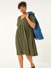 Roman Green Curve Textured Tie Back Stretch Dress - Image 2 of 5