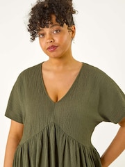 Roman Green Curve Textured Tie Back Stretch Dress - Image 4 of 5
