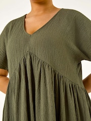 Roman Green Curve Textured Tie Back Stretch Dress - Image 5 of 5