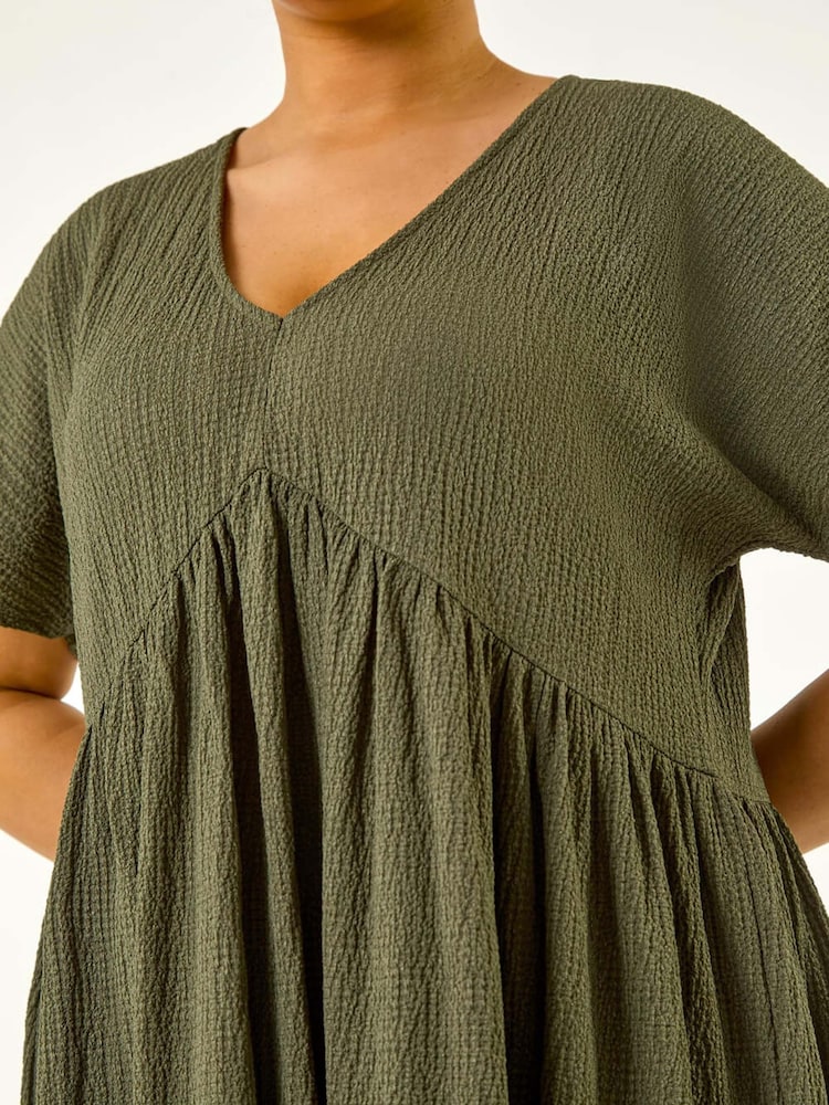 Roman Green Curve Textured Tie Back Stretch Dress - Image 5 of 5