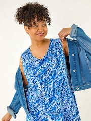 Roman Blue Curve Printed Swing Vest Top - Image 1 of 5