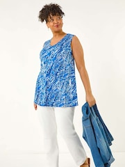 Roman Blue Curve Printed Swing Vest Top - Image 2 of 5