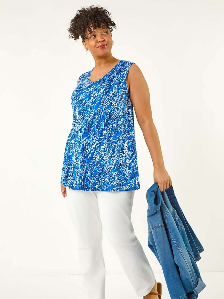 Roman Blue Curve Printed Swing Vest Top - Image 2 of 5