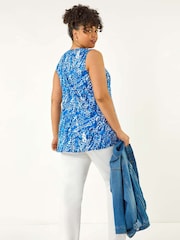 Roman Blue Curve Printed Swing Vest Top - Image 3 of 5