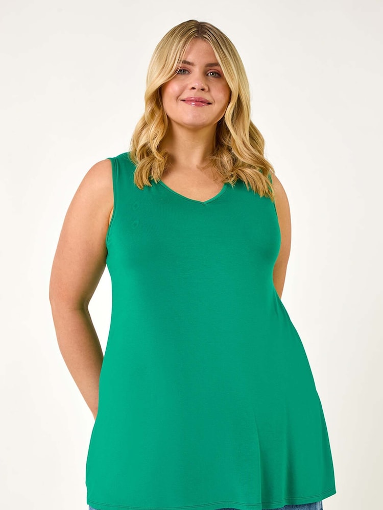 Roman Green Curve Swing V-Neck Vest Top - Image 1 of 5
