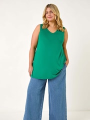 Roman Green Curve Swing V-Neck Vest Top - Image 2 of 5
