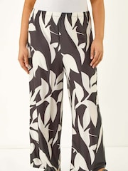 Roman Black Curve Leaf Print Stretch Trousers - Image 3 of 5