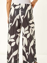Roman Black Curve Leaf Print Stretch Trousers - Image 4 of 5