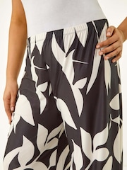 Roman Black Curve Leaf Print Stretch Trousers - Image 5 of 5