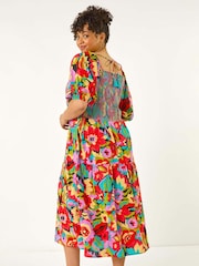 Roman Multi Curve Floral Print Shirred Midi Dress - Image 3 of 5