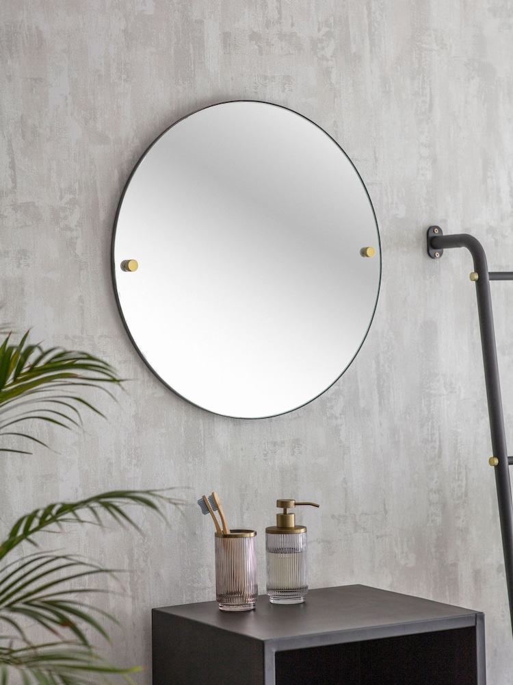 Garden Trading Black Adelphi Round Wall Mirror - Image 1 of 4
