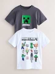 Grey/White 100% Cotton Minecraft Short Sleeve T-Shirts 2 Pack (3-16yrs) - Image 1 of 3