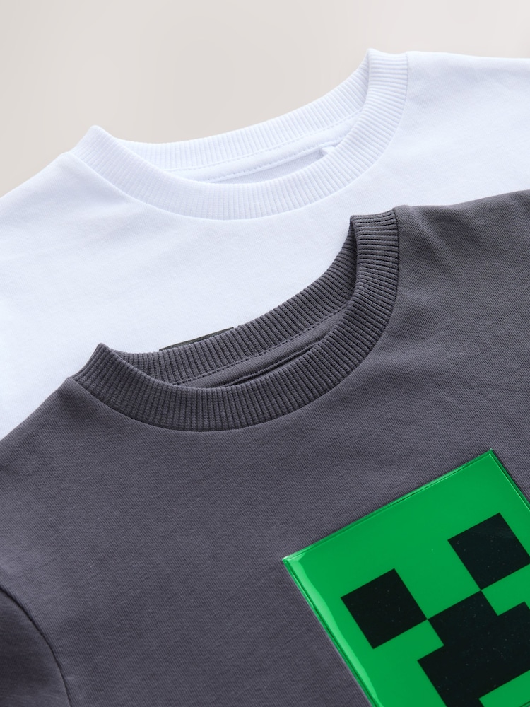 Grey/White 100% Cotton Minecraft Short Sleeve T-Shirts 2 Pack (3-16yrs) - Image 3 of 3