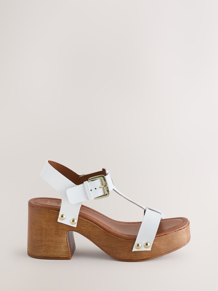 Dune London White Jaynie Chunky T-Bar Wood Block Sandals - Image 1 of 1