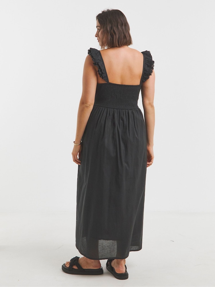 Simply Be Black Broderie Detail Midi 100% Cotton Dress - Image 2 of 4