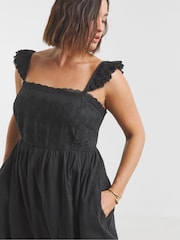 Simply Be Black Broderie Detail Midi 100% Cotton Dress - Image 3 of 4