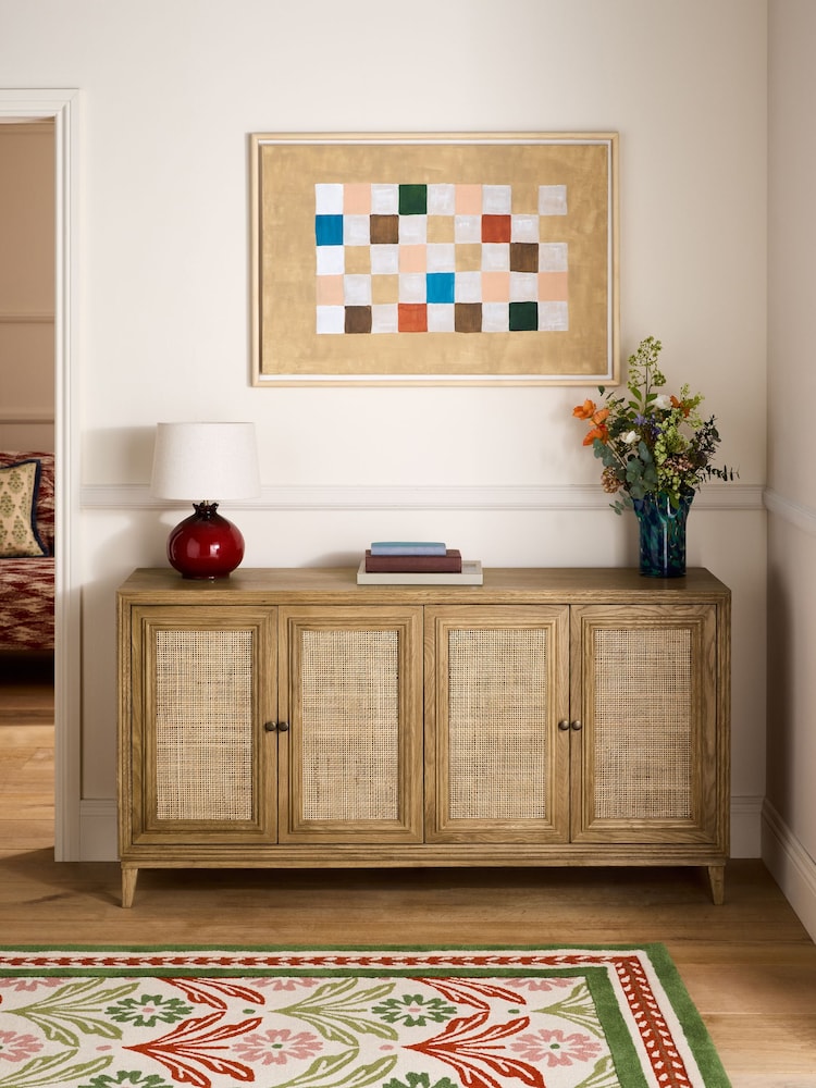 Nina Campbell Oak and Rattan Mason Large Small Sideboard - Image 1 of 9 Nina Campbell Oak and Rattan Mason Large Small Sideboard - Image 1 of 9