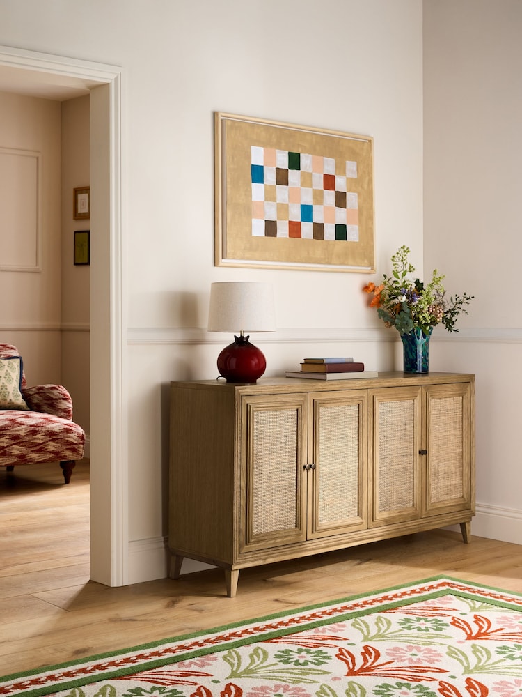 Nina Campbell Oak and Rattan Mason Large Small Sideboard - Image 2 of 9 Nina Campbell Oak and Rattan Mason Large Small Sideboard - Image 2 of 9