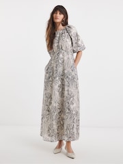 JD Williams Grey Voile Bubble Sleeve Dress - Image 1 of 4