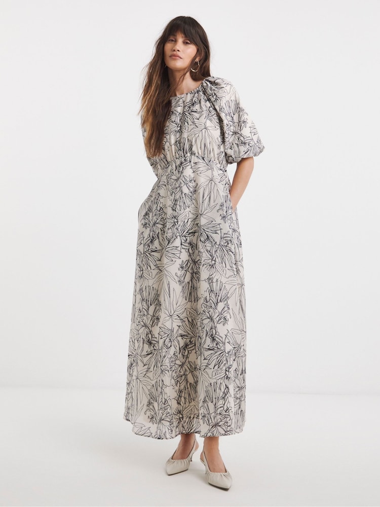 JD Williams Grey Voile Bubble Sleeve Dress - Image 1 of 4