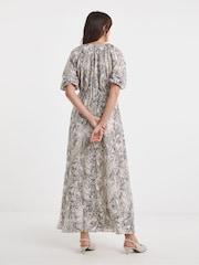 JD Williams Grey Voile Bubble Sleeve Dress - Image 2 of 4