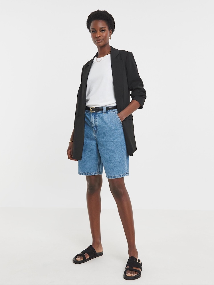 JD Williams Blue 100% Cotton Drape Bermuda Denim Shorts - Image 1 of 4