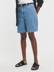 JD Williams Blue 100% Cotton Drape Bermuda Denim Shorts - Image 2 of 4