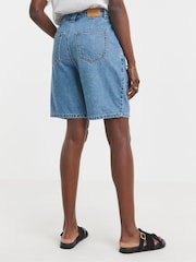 JD Williams Blue 100% Cotton Drape Bermuda Denim Shorts - Image 3 of 4