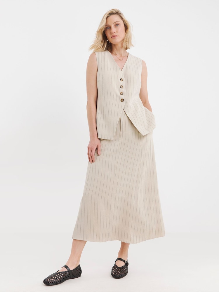 JD Williams Natural Ramie Stripe Skirt - Image 2 of 5