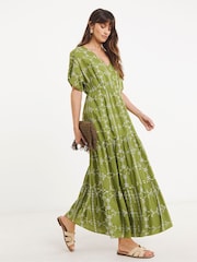 JD Williams Green 100% Cotton Broderie Smock Dress - Image 1 of 4
