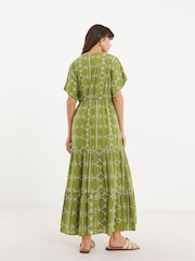 JD Williams Green 100% Cotton Broderie Smock Dress - Image 2 of 4