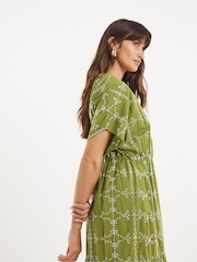 JD Williams Green 100% Cotton Broderie Smock Dress - Image 3 of 4