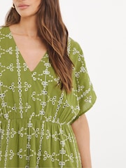 JD Williams Green 100% Cotton Broderie Smock Dress - Image 4 of 4