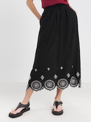 JD Williams Black Contrast Broderie Scalloped Hem Maxi Skirt - Image 1 of 4