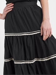 JD Williams Black 100% Cotton Ric Rac Tiered Maxi Skirt - Image 4 of 5