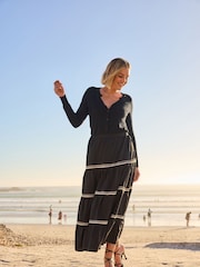 JD Williams Black 100% Cotton Ric Rac Tiered Maxi Skirt - Image 5 of 5