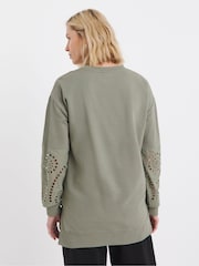 JD Williams Green Crew Neck Broderie Sleeve and Back Sweatshirt - Image 2 of 4