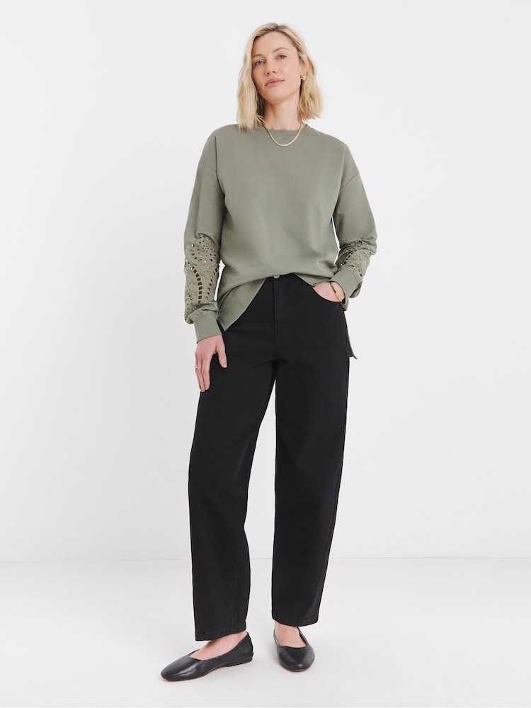 JD Williams Green Crew Neck Broderie Sleeve and Back Sweatshirt - Image 4 of 4