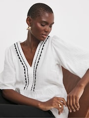 JD Williams White 100% Cotton Smock Top - Image 1 of 4