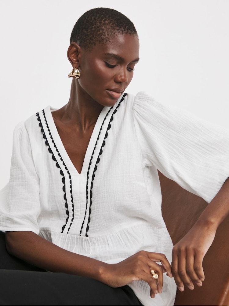 JD Williams White 100% Cotton Smock Top - Image 1 of 4