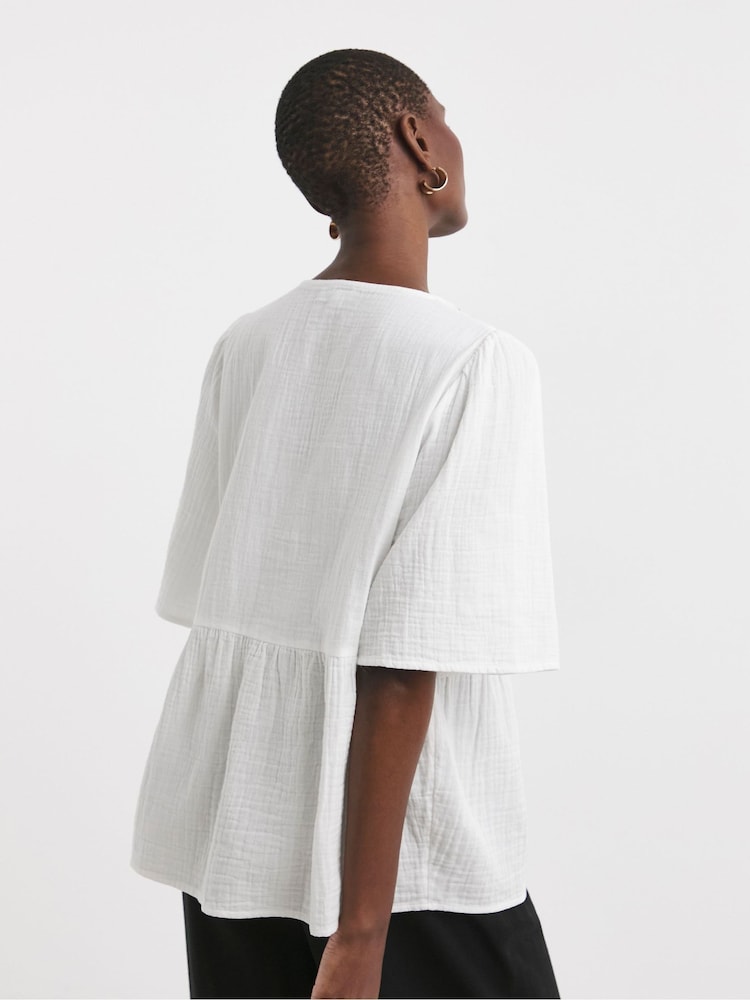 JD Williams White 100% Cotton Smock Top - Image 2 of 4