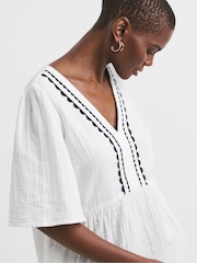 JD Williams White 100% Cotton Smock Top - Image 3 of 4