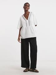 JD Williams White 100% Cotton Smock Top - Image 4 of 4