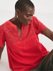JD Williams Coral Crinkle Broderie Trim Top - Image 1 of 1