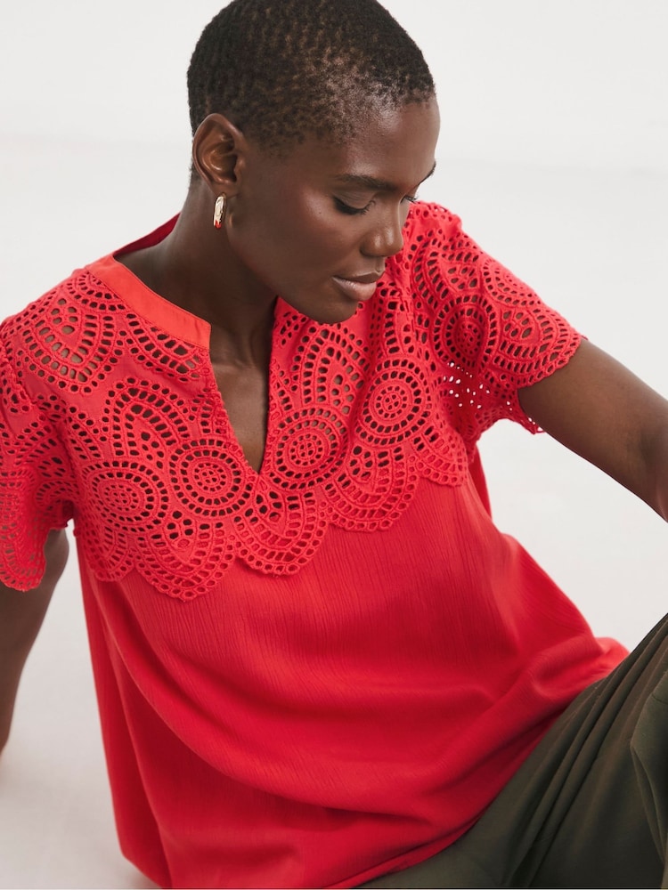 JD Williams Coral Crinkle Broderie Trim Top - Image 1 of 1