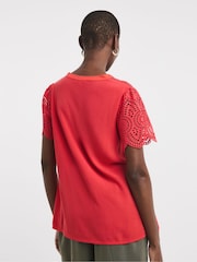 JD Williams Coral Crinkle Broderie Trim Top - Image 2 of 4